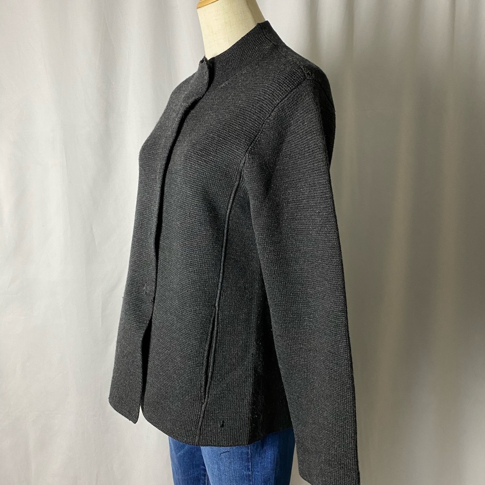 EILEEN FISHER Merino Wool Mock Neck Snap Cardigan - Picture 3 of 11